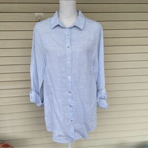 St. Tropez Linen Striped Button Down Top Size L